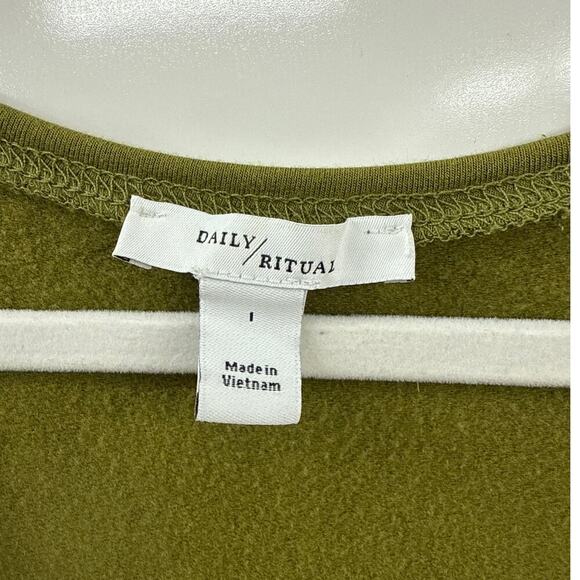 Daily Ritual Womens Soft Terry Sleeveless Romper Shorts Olive Green Waist Tie - Picture 3 of 10